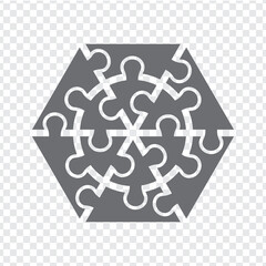 Simple icon hexagon puzzle in gray. Simple icon puzzle of the  twelve elements and center on transparent background for your web site design, app, UI. EPS10.