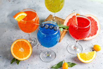 Trendy tropical basil seed drinks.