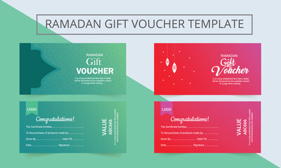 Ramadan Gift Coupon set design template with different discount offers. Gift Voucher Template, Gift Voucher template perfect for prints, banners, promotion, flyers, special offer.