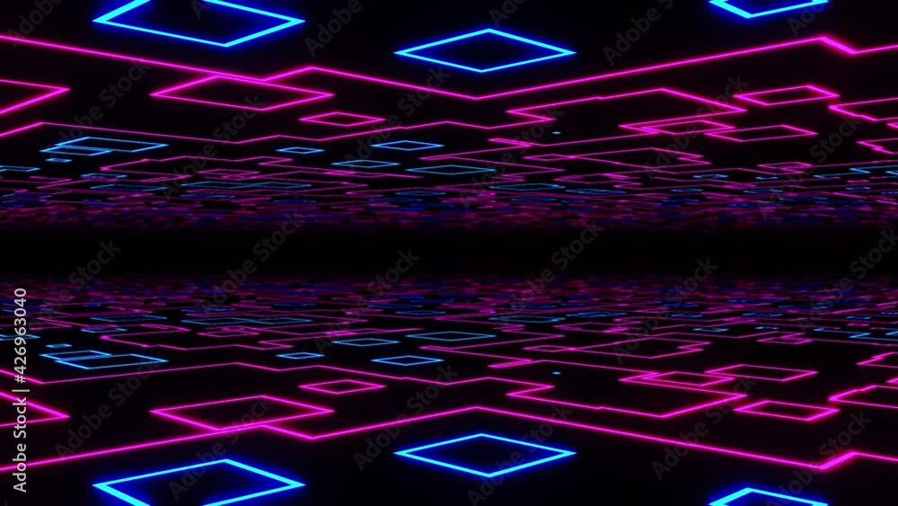 Poster abstract seamless loop of 3d renders sci-fi environment. blue and pink neon random shapes abstract f