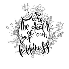 Hand lettering grunge card with flower background. Handcrafted doodle letters in retro style. Hand-drawn vintage typography