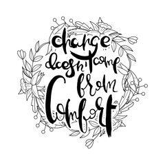 Hand lettering grunge card with flower background. Handcrafted doodle letters in retro style. Hand-drawn vintage typography