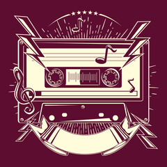 Audio cassette trendy monochrome music emblem