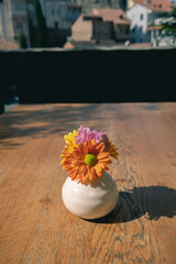 Cut flower vase decorated on table in restaurant - 426964472