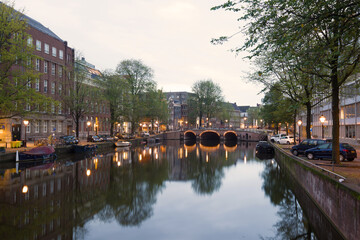 Obraz premium Singel channel early September morning. Amsterdam, Netherlands
