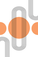 Abstract poster with boho arches, stripes, simple shapes in warm orange colors. Interior wall poster. Boho arch banner in minimalism style. Simple minimalistic wall banner, minimalist orange art work.