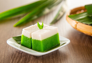 Malaysia traditional snacks from Peranakan Culture - Kuih Talam made of pandan leaf and coconut