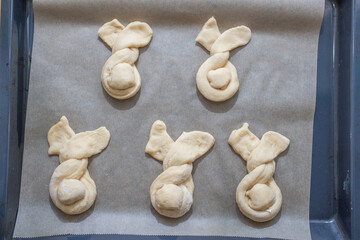 Making Easter Bunny Buns of delicious sweet dough