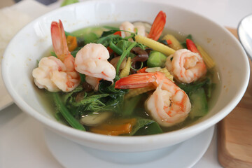 shrimp soup, shrimp and vegetable soup or spicy soup