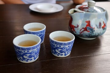 hot tea ,kettle and tea cup