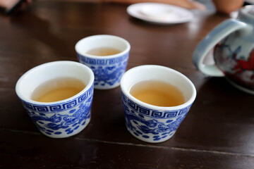 hot tea ,kettle and tea cup