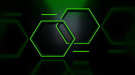 3d Render Abstract Green Neon Hexagon Glowing 