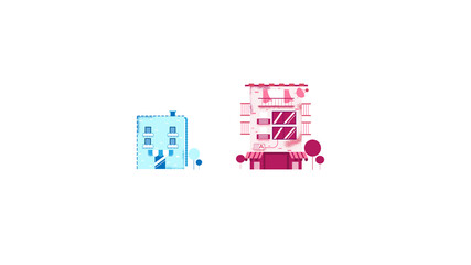 Building illustration designs,blue building,pink building design architecture design