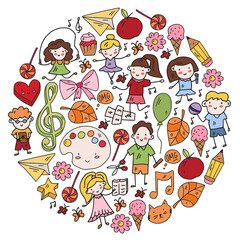 Obraz na płótnie Canvas Small children play and grow. Kindergarten. Online education.