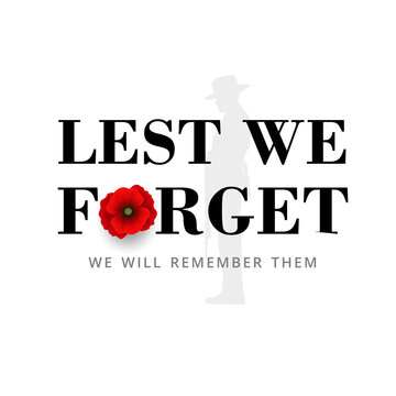 Anzac Day Banner With Silhouette Of Soldier Paying Tribute And Poppy Flower, Vector