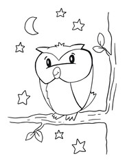 Forest Owl Coloring Book Page Vector Illustration Art