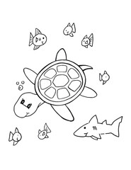Sea Turtle Coloring Book Page Vector Illustration Art