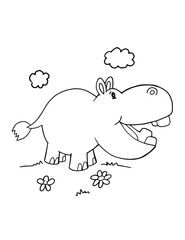 Cute Safari Animal Hippo Coloring Book Page Vector Illustration Art