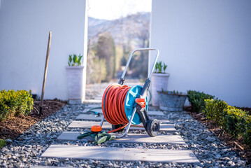 Aufgerollter Gartenschlauch