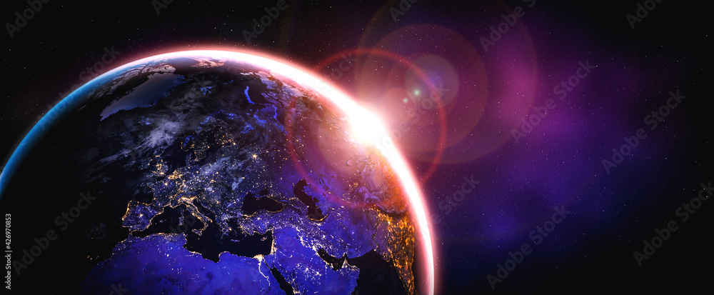 Poster planet earth globe view from space showing realistic earth surface and world map as in outer space p