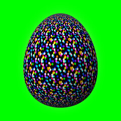 Happy Easter, Artfully designed and colorful 3D easter egg, 3D illustration on green