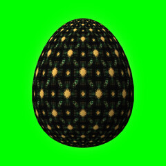 Happy Easter, Artfully designed and colorful 3D easter egg, 3D illustration on green