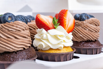 Set of cupcakes in a white box