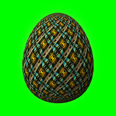 Happy Easter, Artfully designed and colorful 3D easter egg, 3D illustration on green