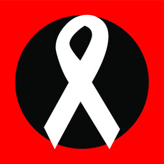 Flat ribbon icon in white color isolated on black and red background. volunteer symbol design symbolizes humanity, commemorating, celebrating and caring for fellow human beings