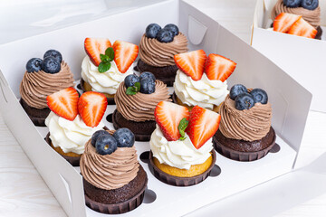 Set of cupcakes in a white box