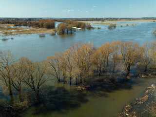 Aerial view of the river flood