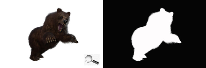 Obraz premium Isolated brown bear with clipping path and alpha channel on a transparent image background. Image is easy to use and suitable for all types of artwork and printing. 3d rendering, 3d illustration.