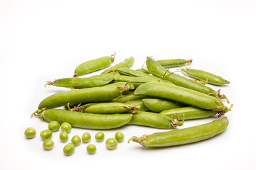 fresh organic peas isolated on white background