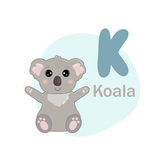 Animals alphabet. Cute koala isolated on white background. Vector illustration for teaching children learning a foreign language.