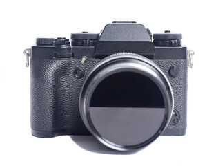 Mirrorless digital camera isolated on white background