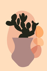 Cactus boho pattern background. Boho minimalist abstract plant illustration for design nursery wall decor, t shirt print, shop flyer, contemporary poster etc.