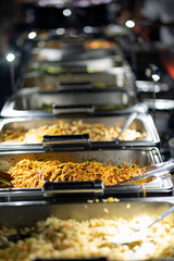 buffet food, catering food party at restaurant, mini canapes, snacks and appetizers