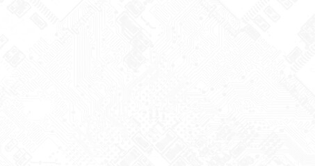 Subtle white texture background of printed circuit board. Cool computer technology background. Information tech grayscale pcb background.