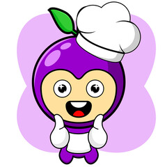 Simple Chef Mascot of Grapes cartoon illustration