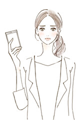 電話トラブル　テルハラ　携帯電話を持つ女性会社員