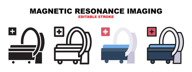 Magnetic Resonance Imaging icon set with different styles. Icons designed in filled, outline, flat, glyph and line colored. Editable stroke and pixel perfect. Can be used for web, mobile, ui and more.
