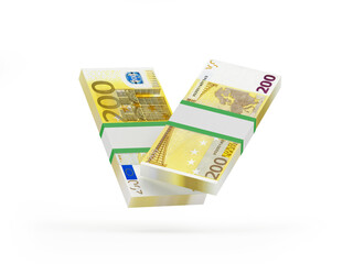Two bundles of two hundred euro banknotes. 3d illustration 