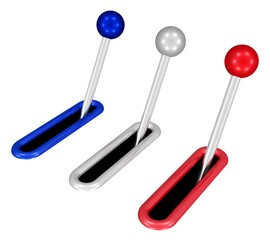 drei Hebel in den Farben der französischen Flagge