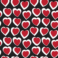 Red Heart shaped brush stroke seamless pattern background
