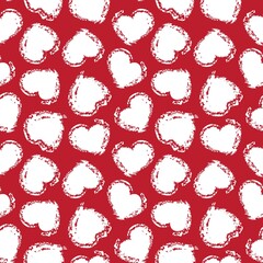 Red Heart shaped brush stroke seamless pattern background
