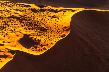 The desert of Namibia, aerial view. Natural scenery for travel to Africa.
