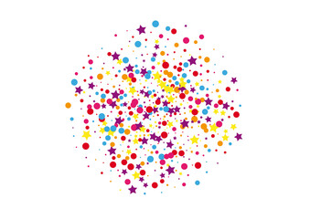 Yellow Fun Star Decoration. Celebrate Confetti Illustration. Purple Dot Gift Background. Wallpaper Circle Decoration.