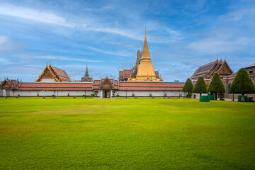 Fototapeta na wymiar Wat Pra Kaew in Grand Palace Temple of the Emerald Buddha full official name Wat Phra Si Rattana Satsadaram the landmark and famous place is travel destination in Bangkok,Thailand.