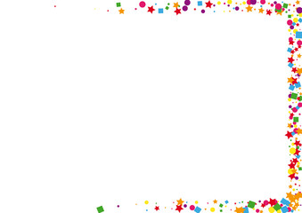 Purple Frame Square Background. Falling Dot Decoration. Yellow Circle Illustration. Color Star Background. Blue Gift Confetti.