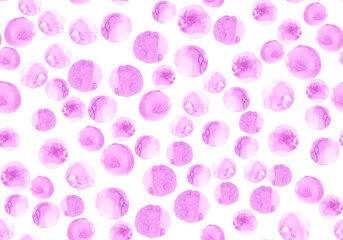 Seamless Painted Polka Dots. Drawn Rounds Background. Pink Circles Design. Abstract Painted Polka Dots. Geometric Spots Wallpaper. Art Grunge Print. White Painted Polka Dots Illustration.